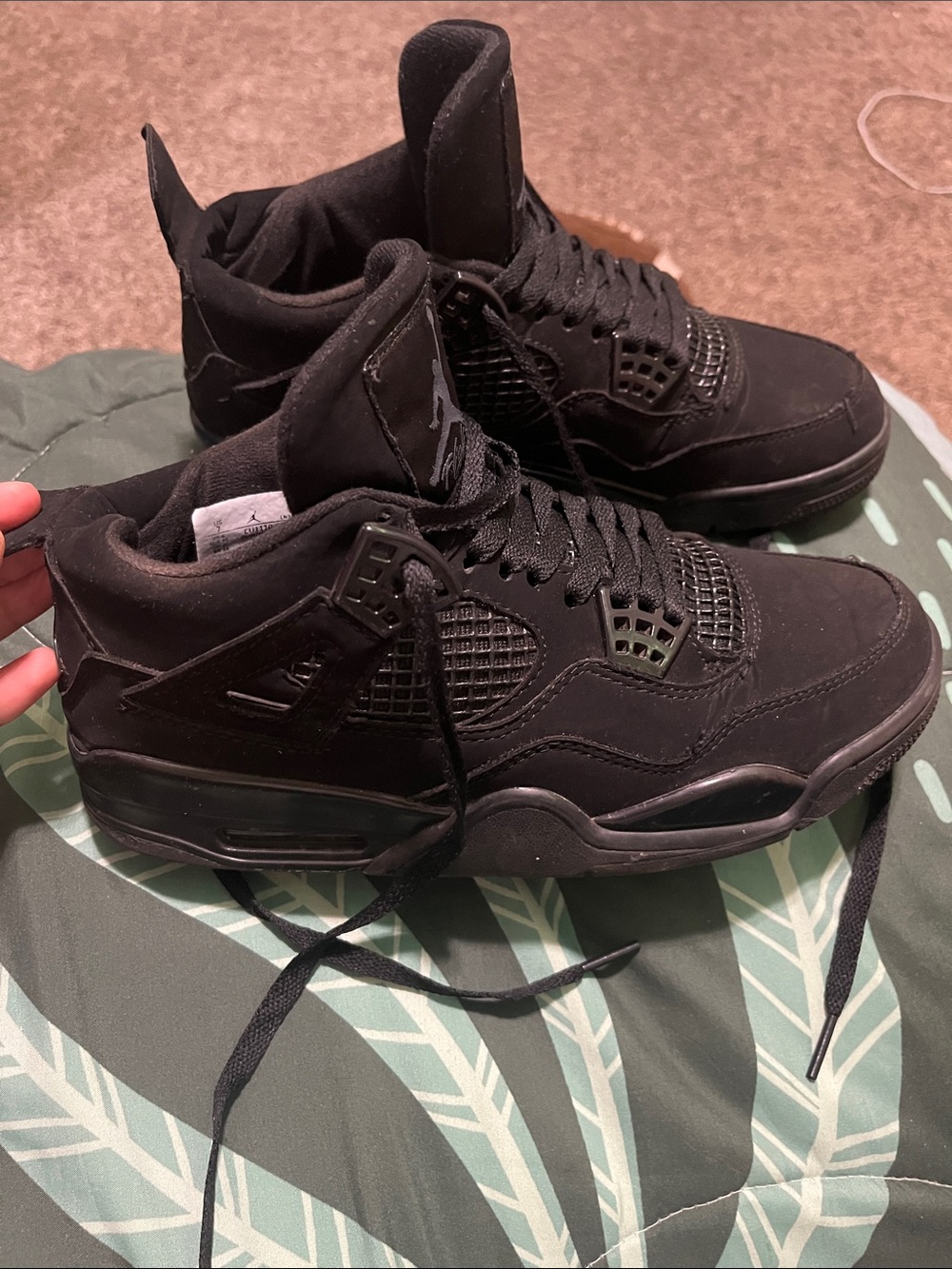 Jordan Men’s Black Nubuck Retro 4 Sneakers - All Black